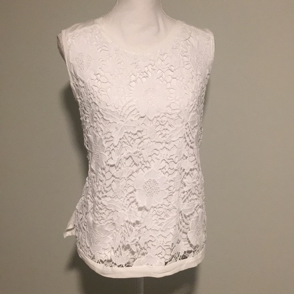 LOFT Tops - LOFT lace overlay white tank size L